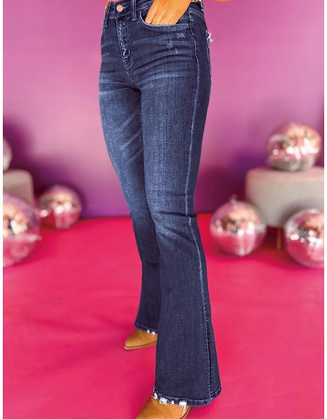 Wild Wind Medium Wash High Waist Split Flared Jeans