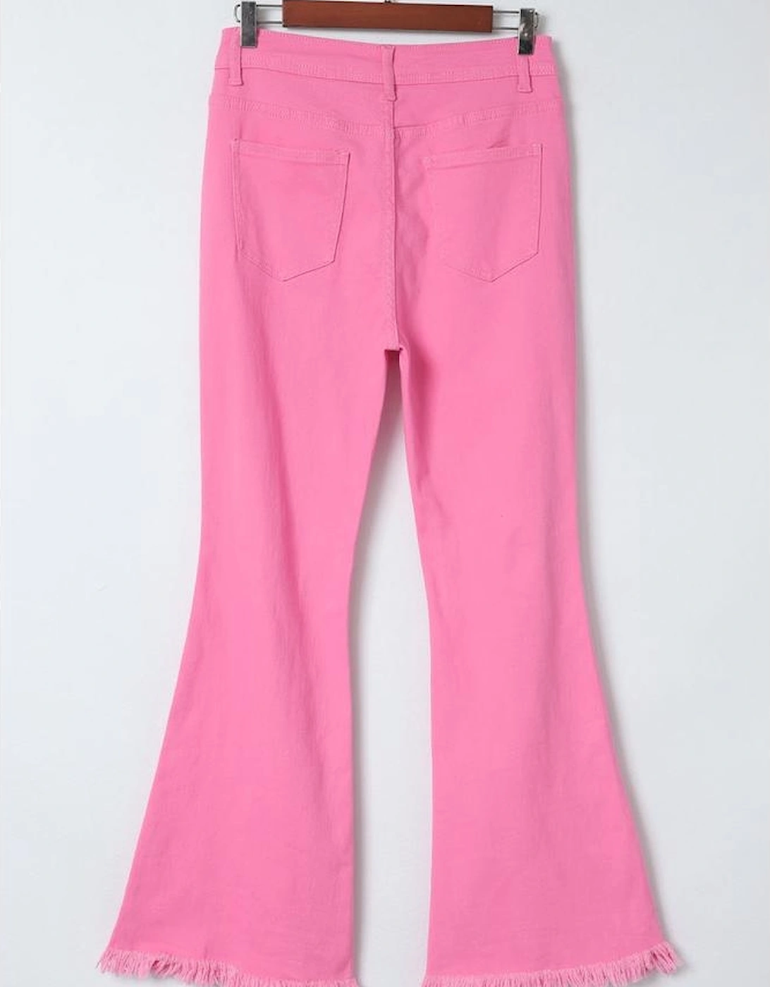 Pink Vintage High Waist Flare Leg Ripped Raw Hem Jeans