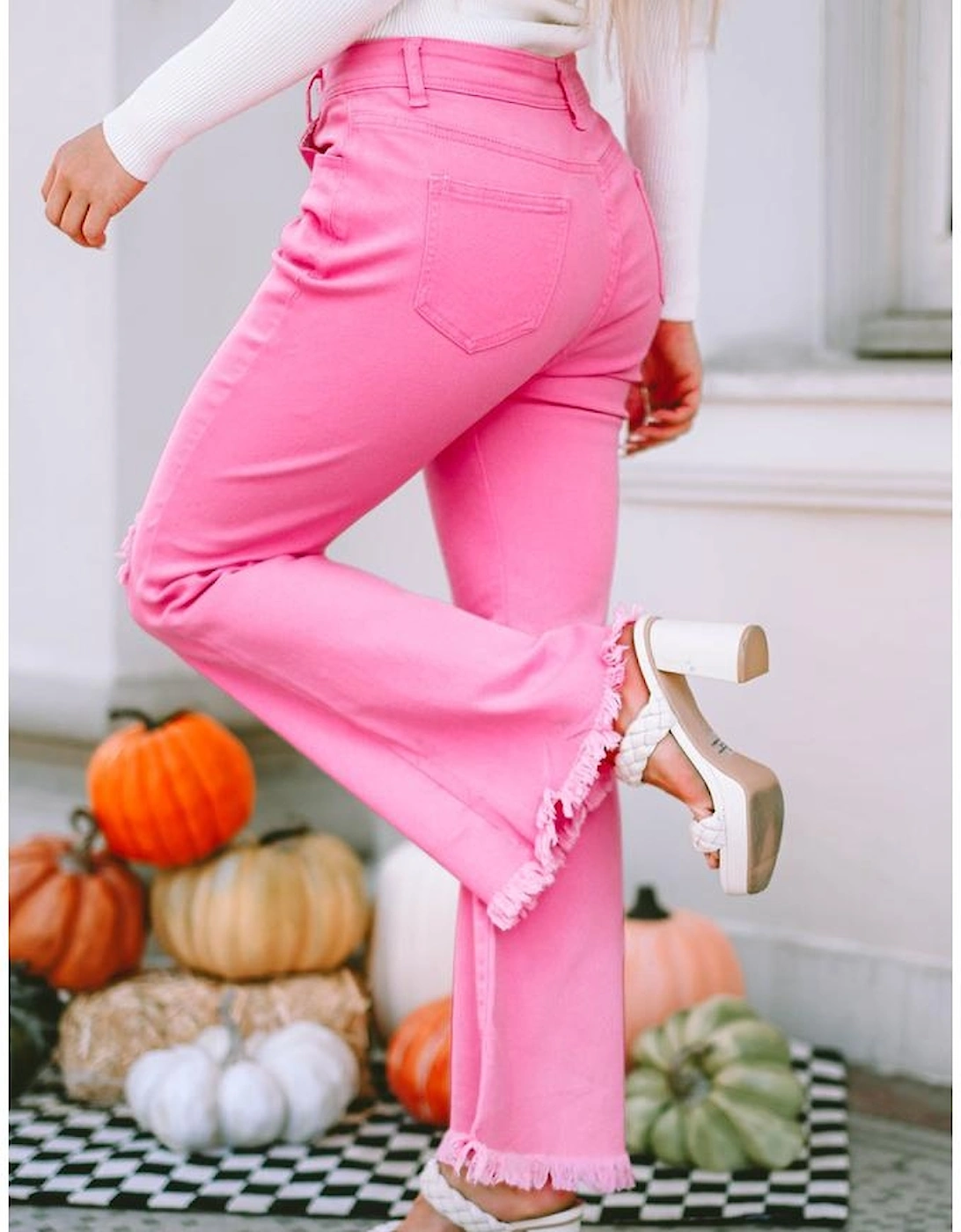 Pink Vintage High Waist Flare Leg Ripped Raw Hem Jeans, 18 of 17