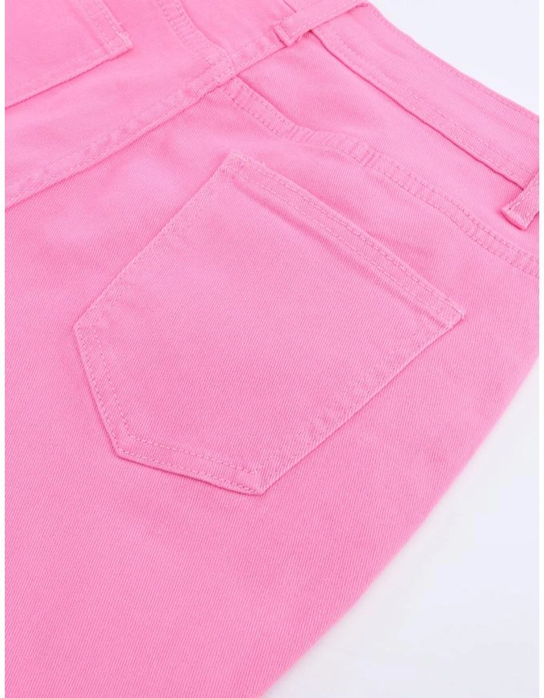 Pink Vintage High Waist Flare Leg Ripped Raw Hem Jeans