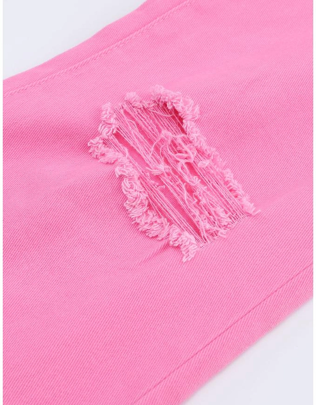 Pink Vintage High Waist Flare Leg Ripped Raw Hem Jeans