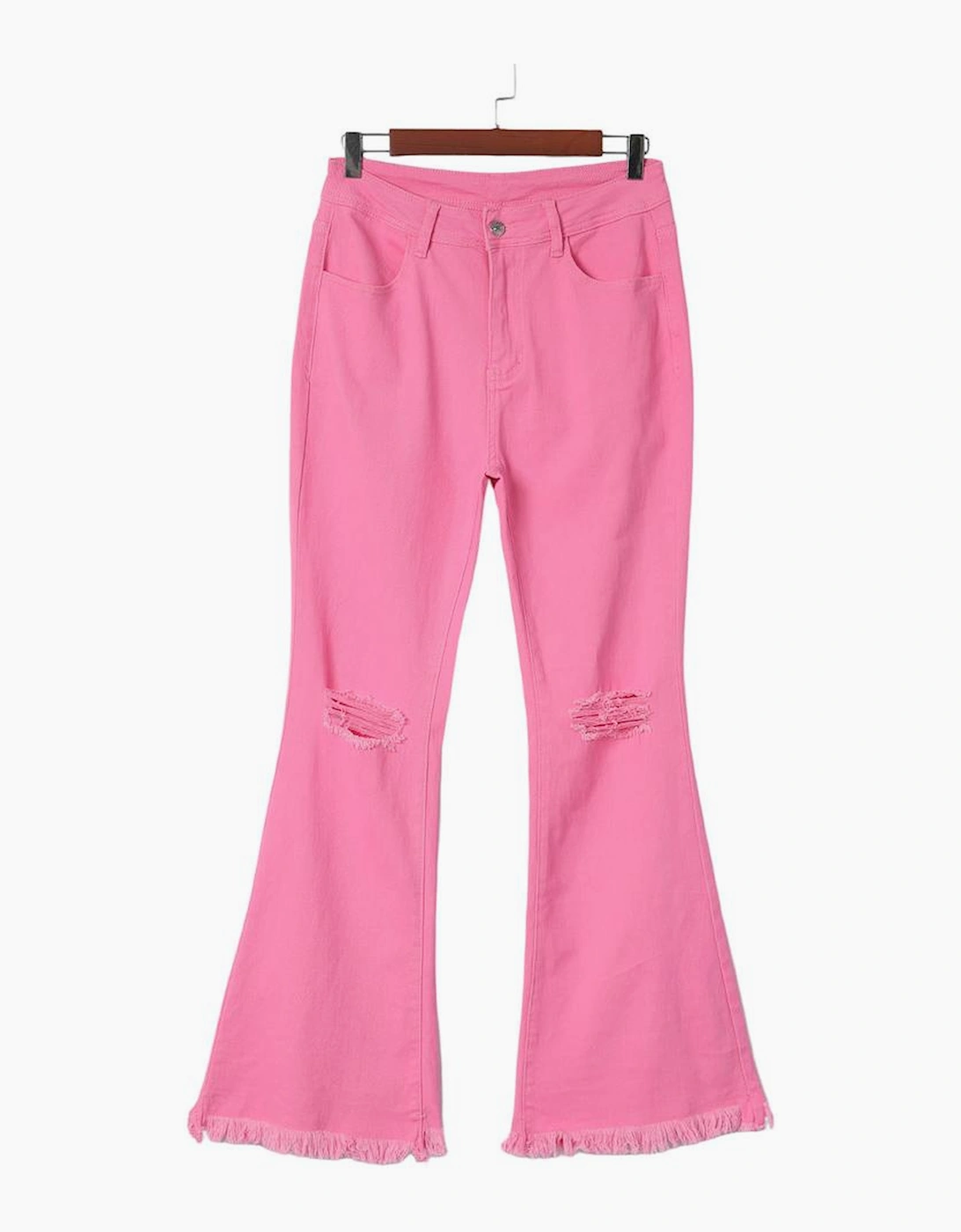 Pink Vintage High Waist Flare Leg Ripped Raw Hem Jeans