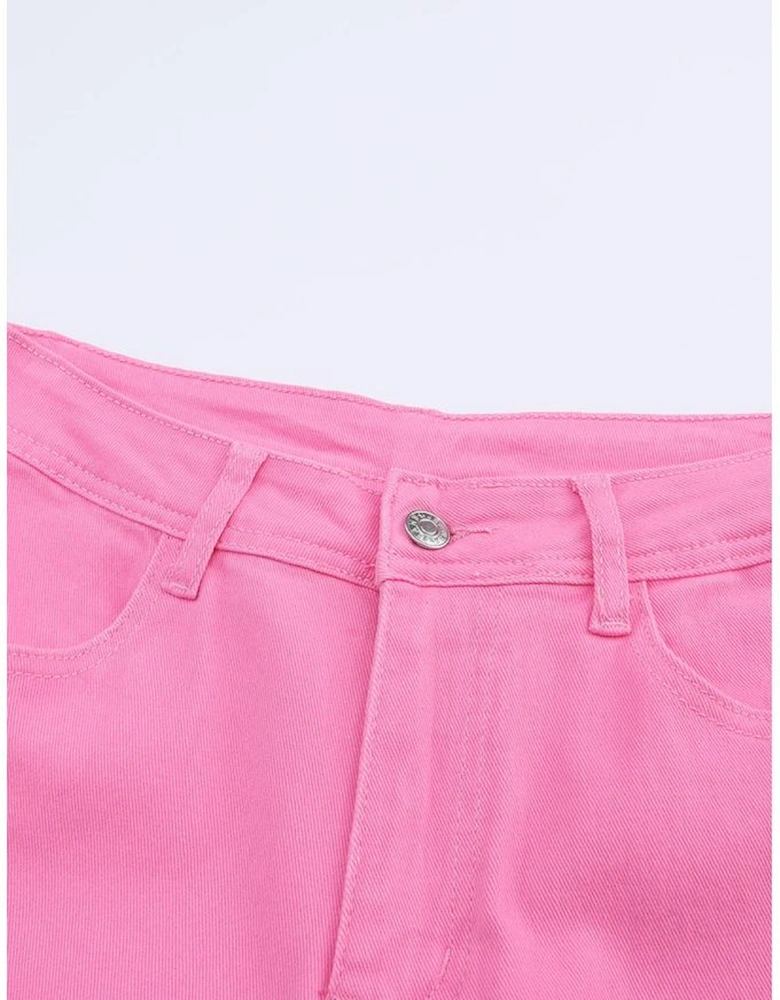 Pink Vintage High Waist Flare Leg Ripped Raw Hem Jeans