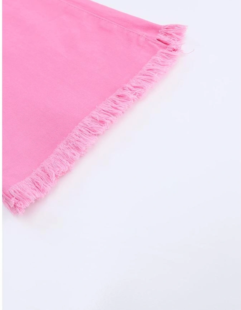 Pink Vintage High Waist Flare Leg Ripped Raw Hem Jeans