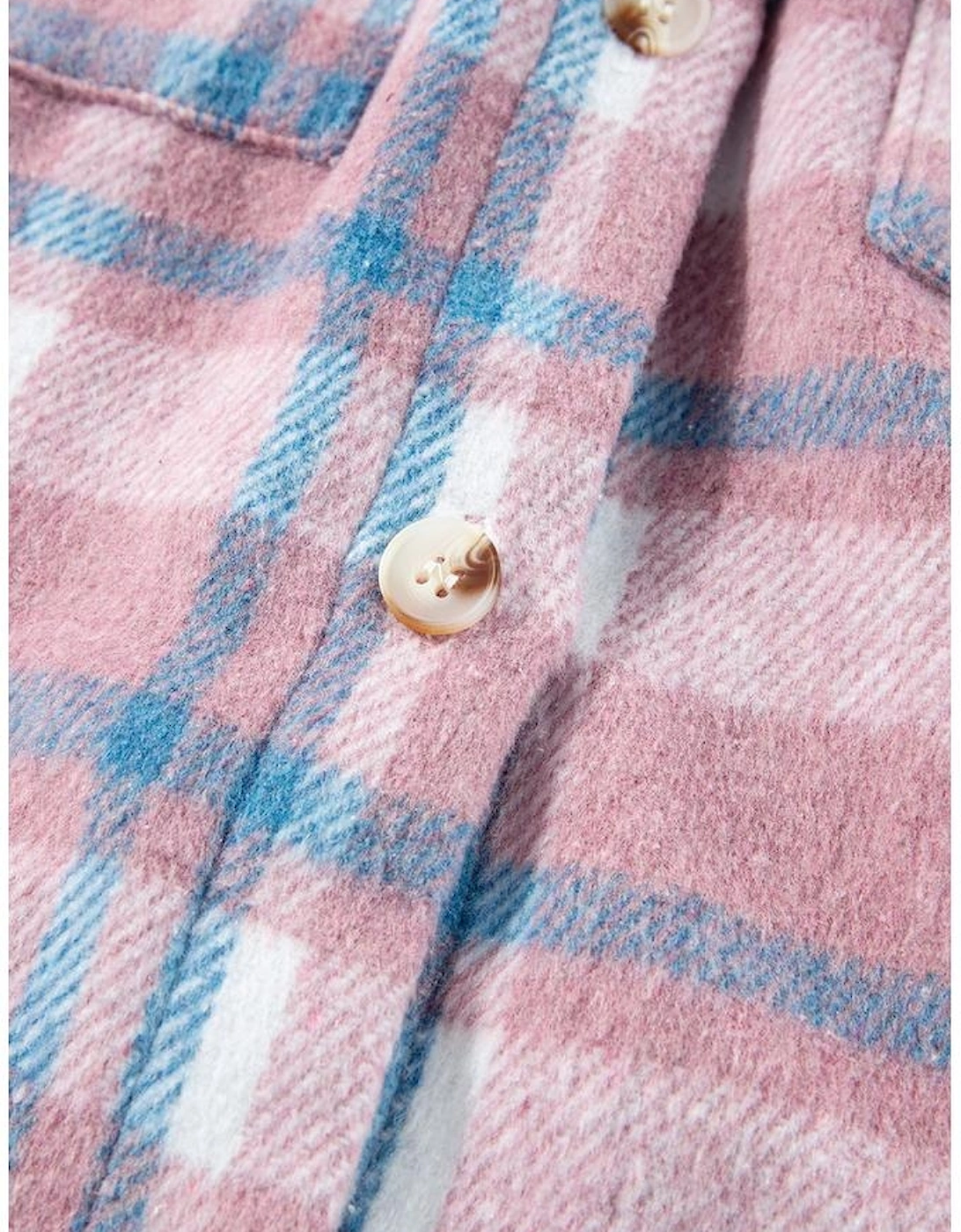 Pink Plaid Print Color Block Collared Flap Pockets Loose Shacket