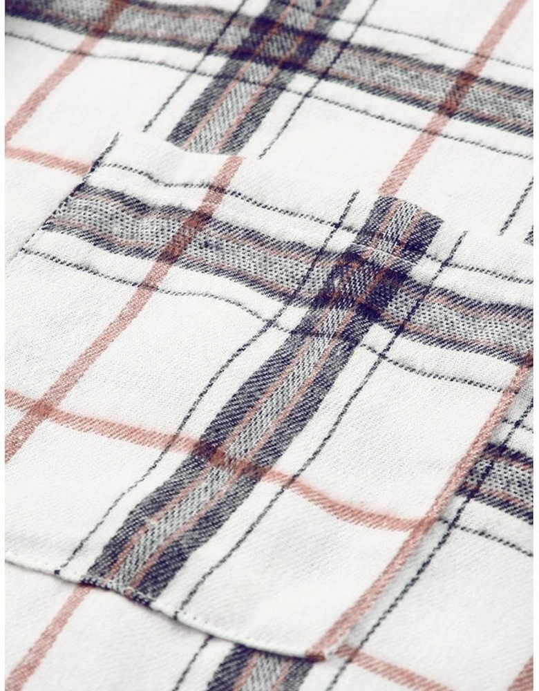 White Oversized Plaid Pattern Shacket with Slits