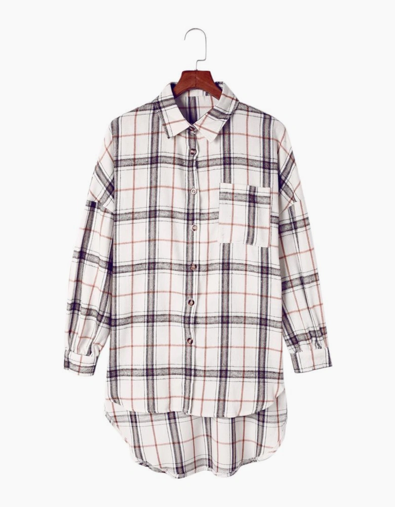 White Oversized Plaid Pattern Shacket with Slits