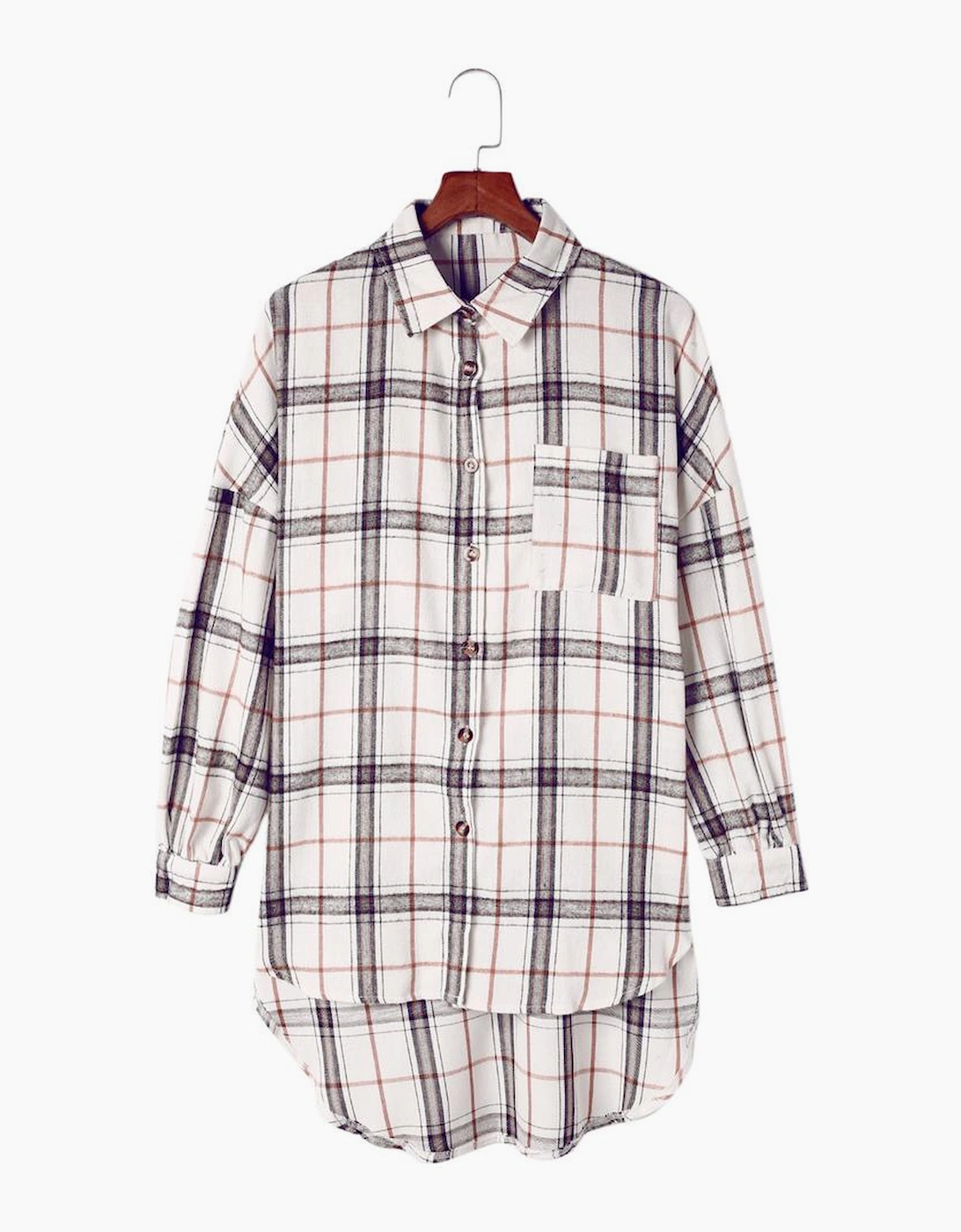White Oversized Plaid Pattern Shacket with Slits