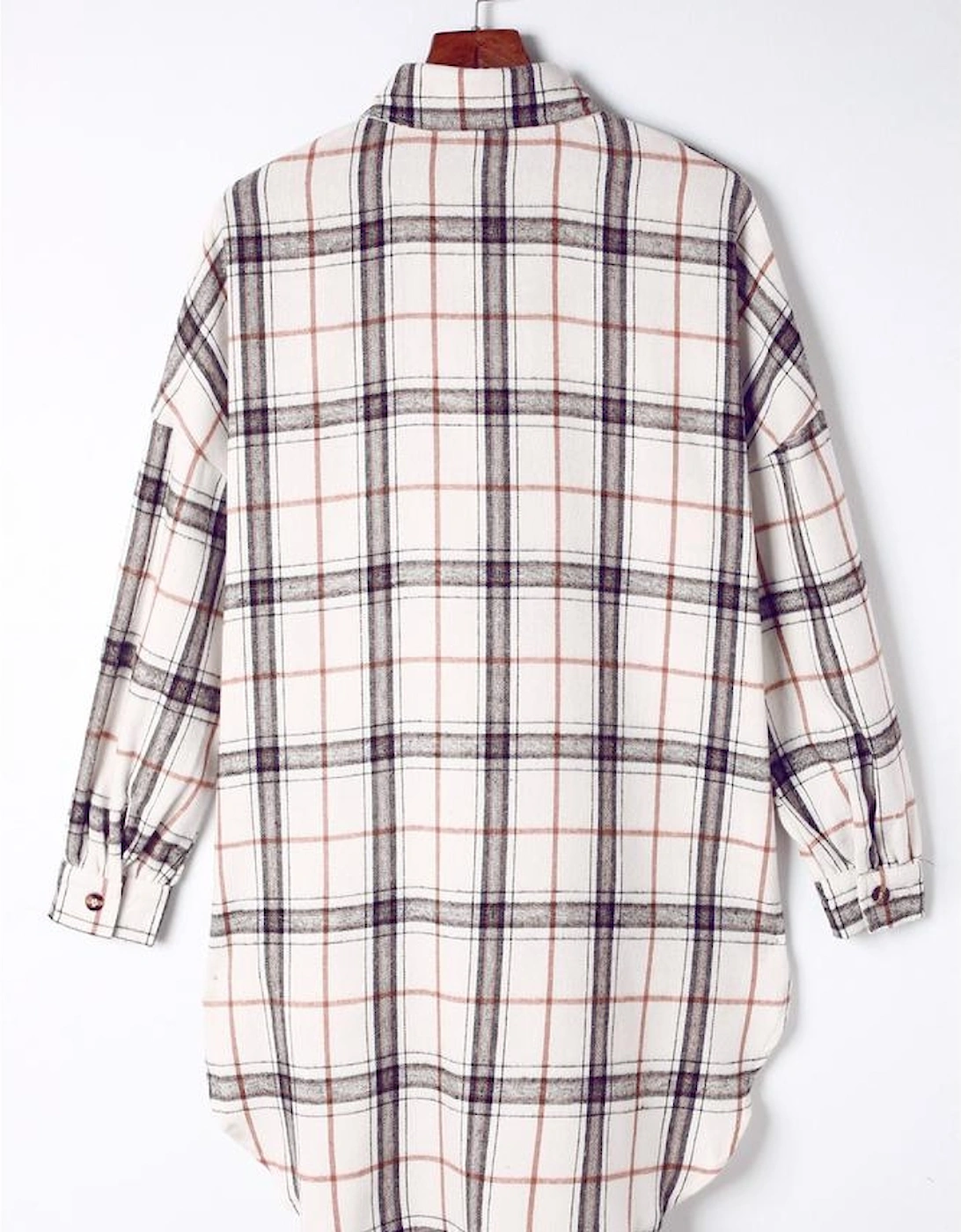 White Oversized Plaid Pattern Shacket with Slits
