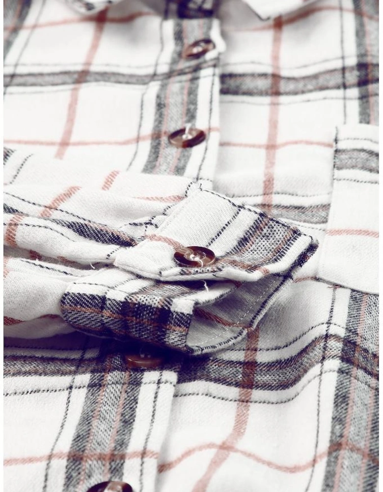 White Oversized Plaid Pattern Shacket with Slits