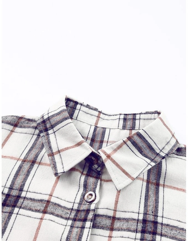 White Oversized Plaid Pattern Shacket with Slits