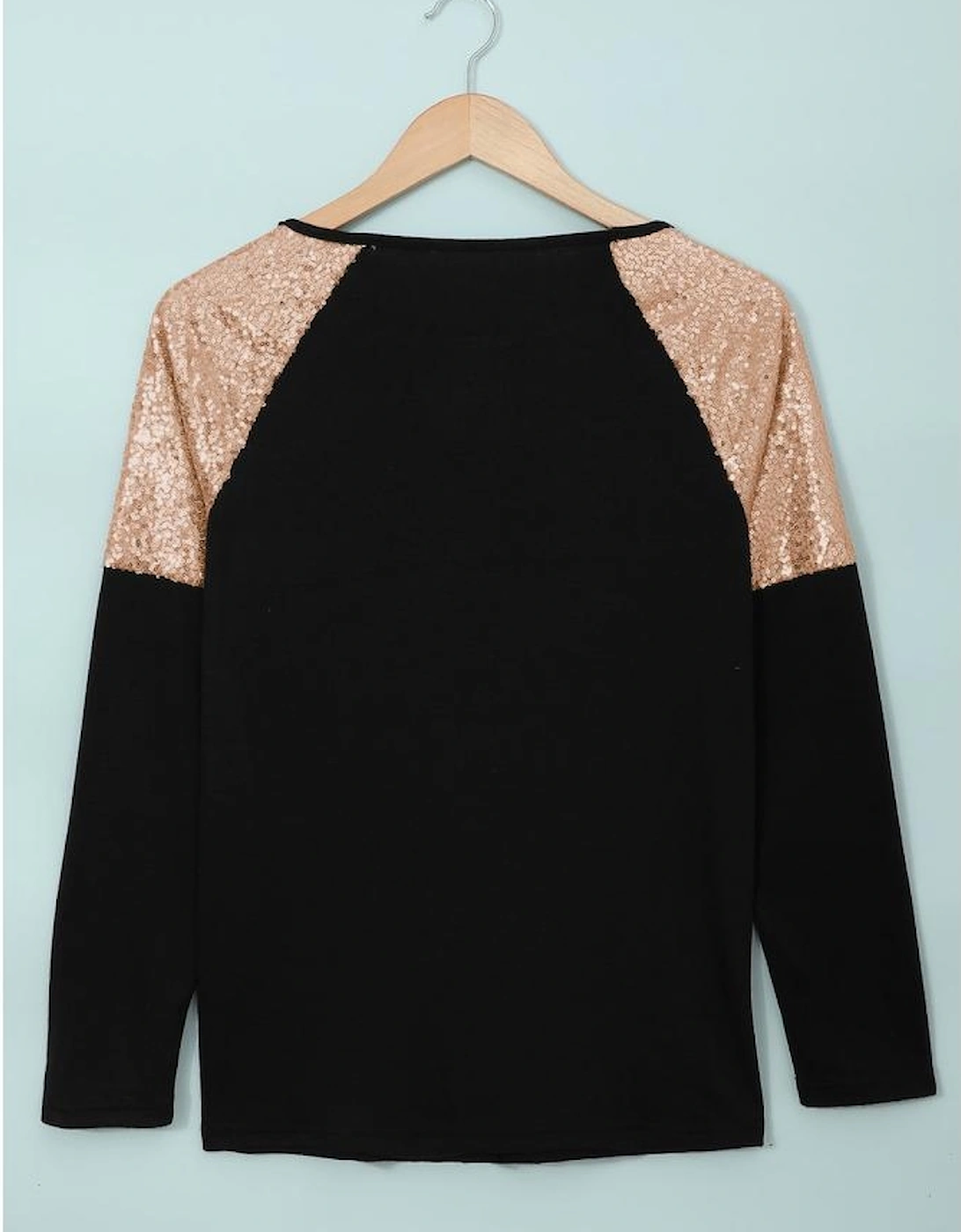 Black Sequin Shoulder Long Sleeve Top