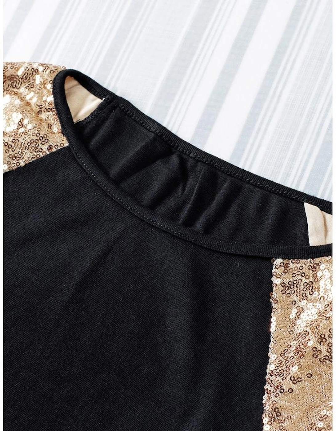 Black Sequin Shoulder Long Sleeve Top