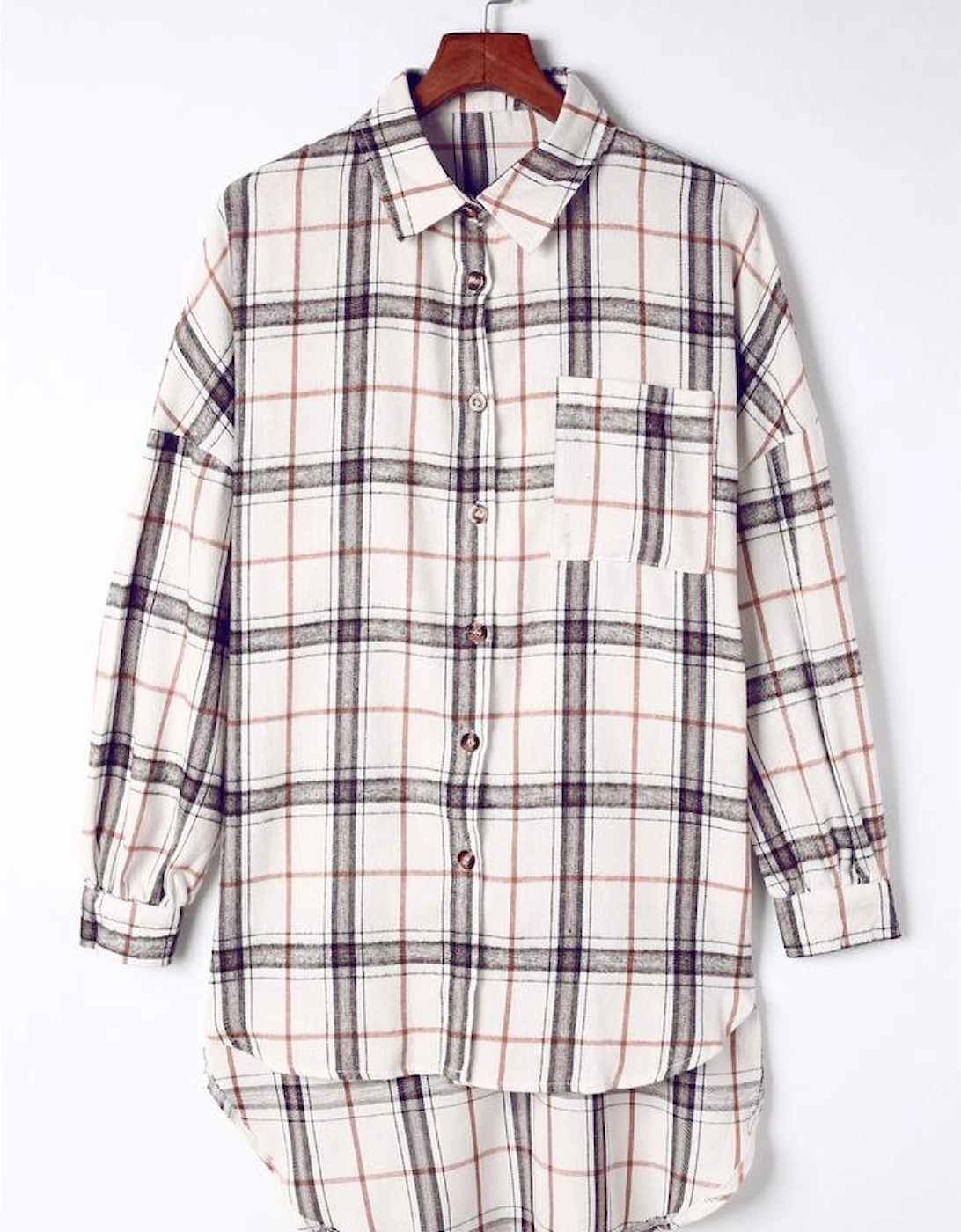 White Oversized Plaid Pattern Shacket with Slits