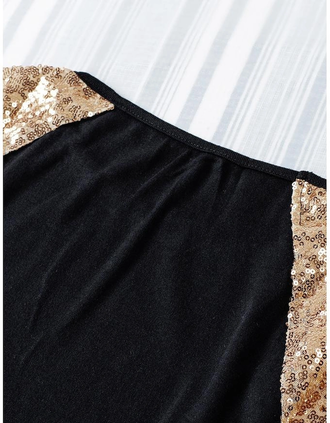 Black Sequin Shoulder Long Sleeve Top