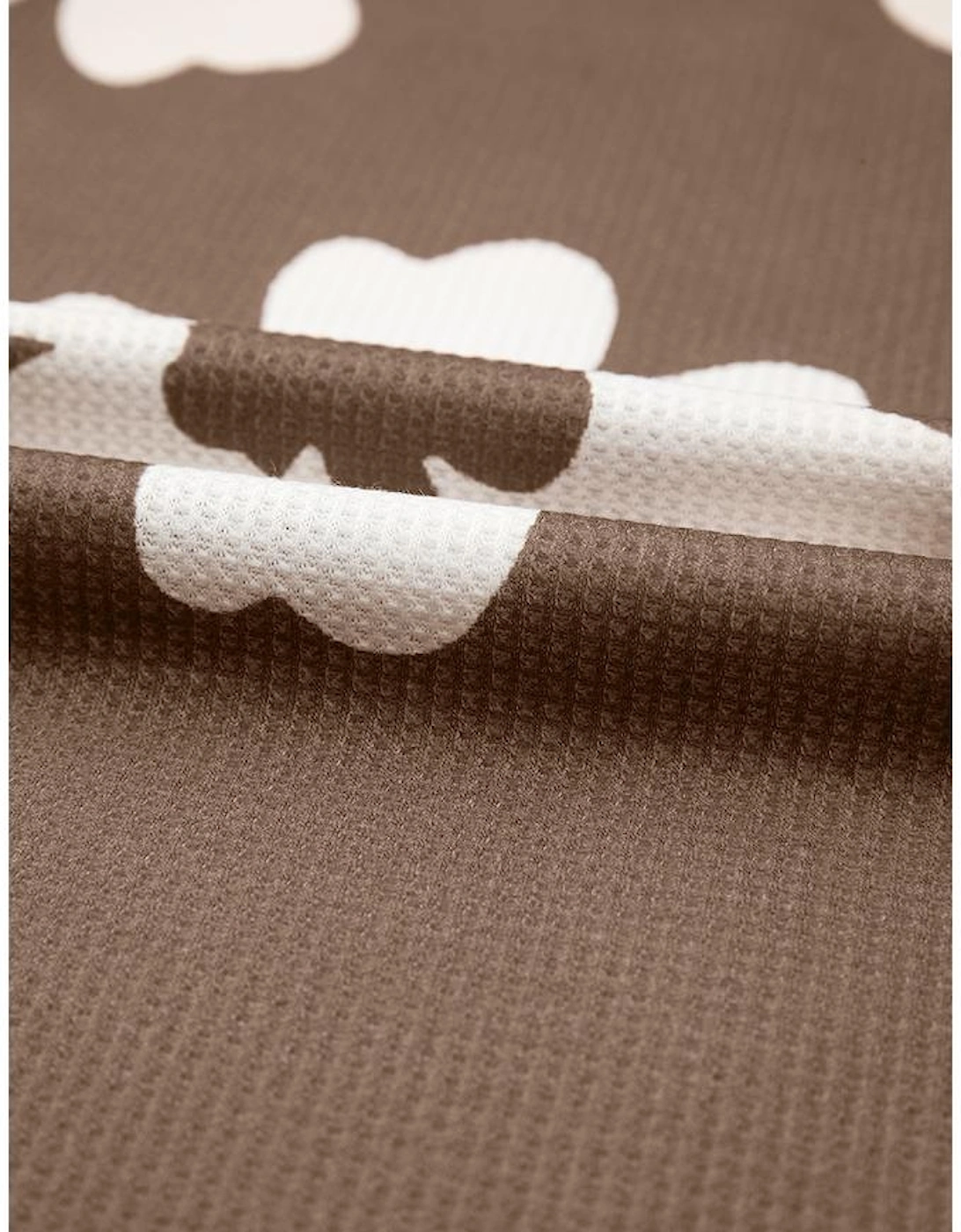 Brown Floral Textured Ruffled Short Sleeve Square Neck Blouse