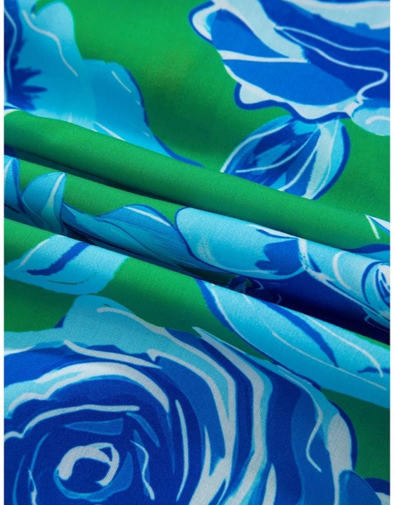 Bright Green Floral Frilled V Neck Short Sleeve Blouse Top