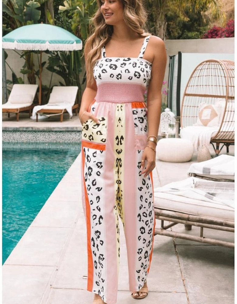 Azura Exchange Leopard Print Mix Pocketed Jumpsuit