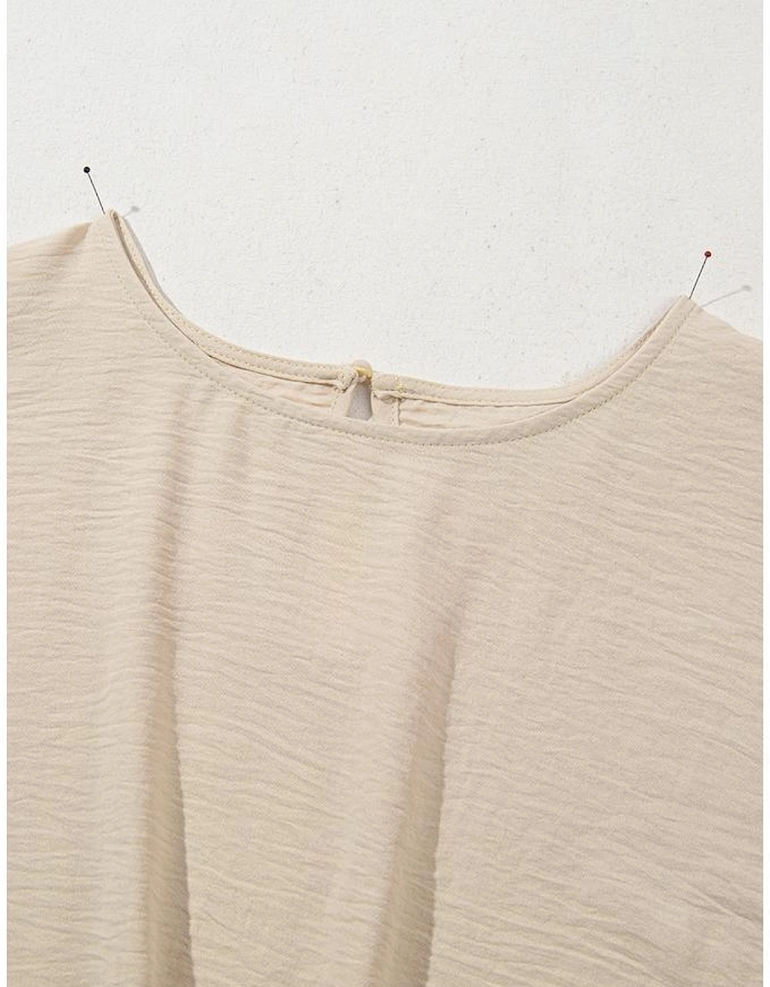 Parchment Solid Color Knotted Hem Short Sleeve Blouse