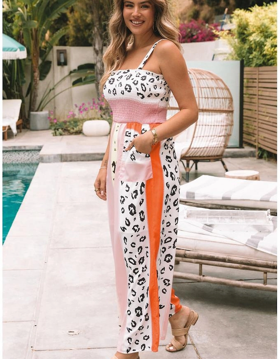 Azura Exchange Leopard Print Mix Pocketed Jumpsuit