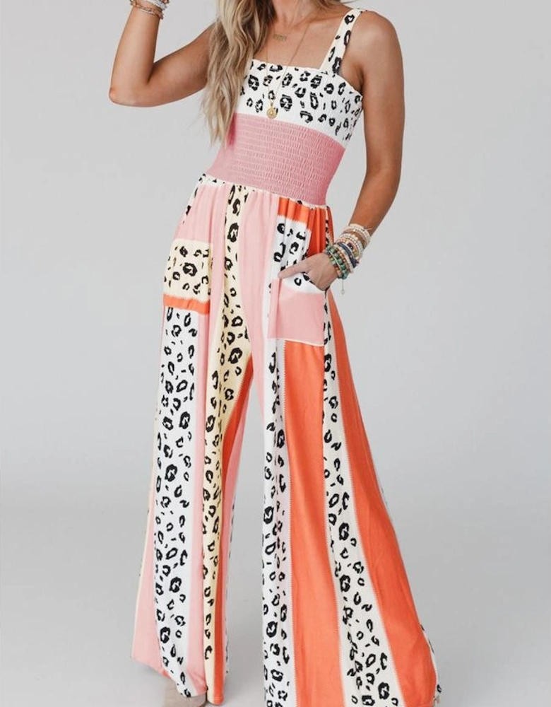 Azura Exchange Leopard Print Mix Pocketed Jumpsuit