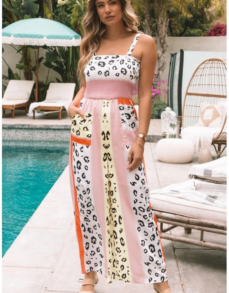 Azura Exchange Leopard Print Mix Pocketed Jumpsuit