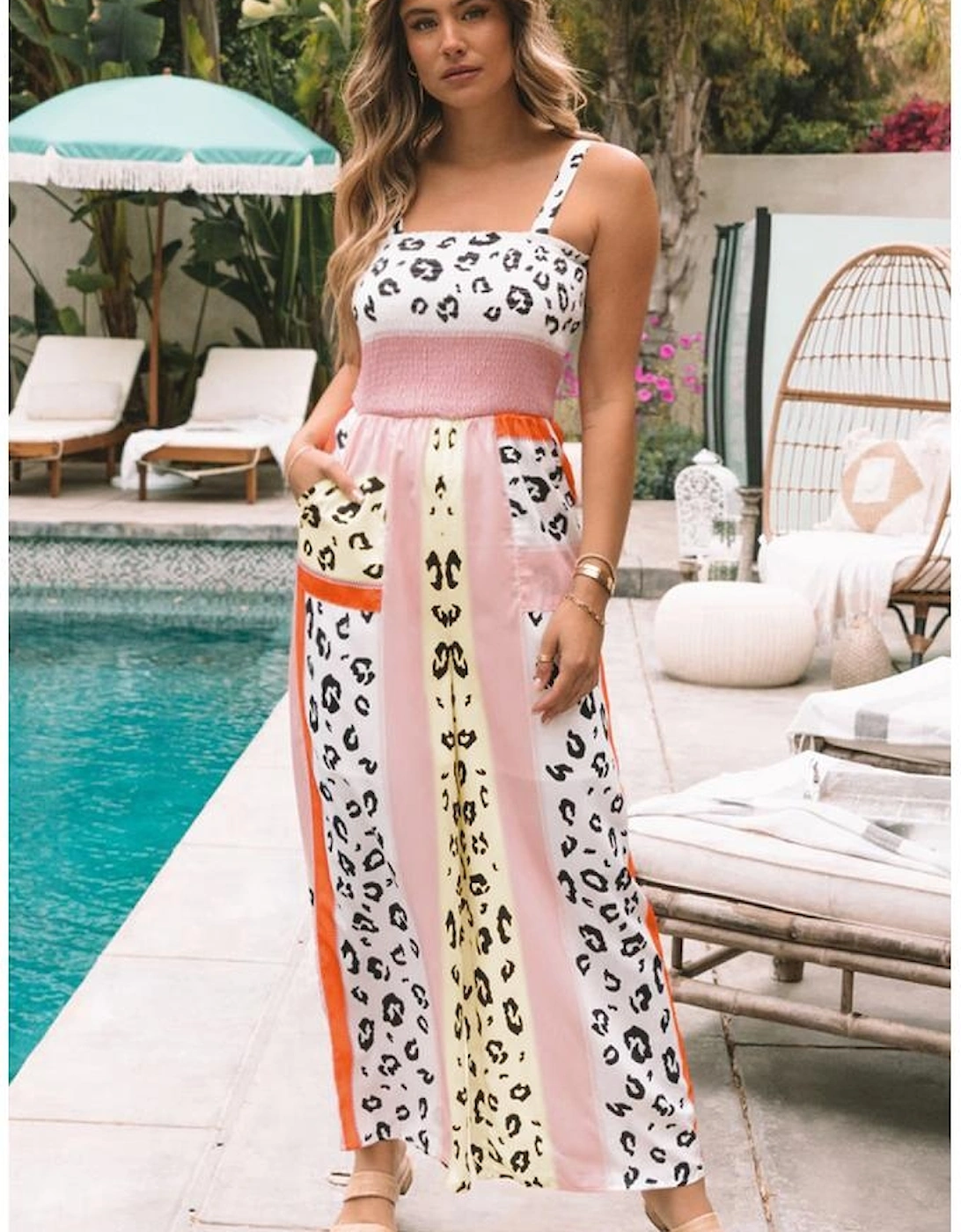 Azura Exchange Leopard Print Mix Pocketed Jumpsuit