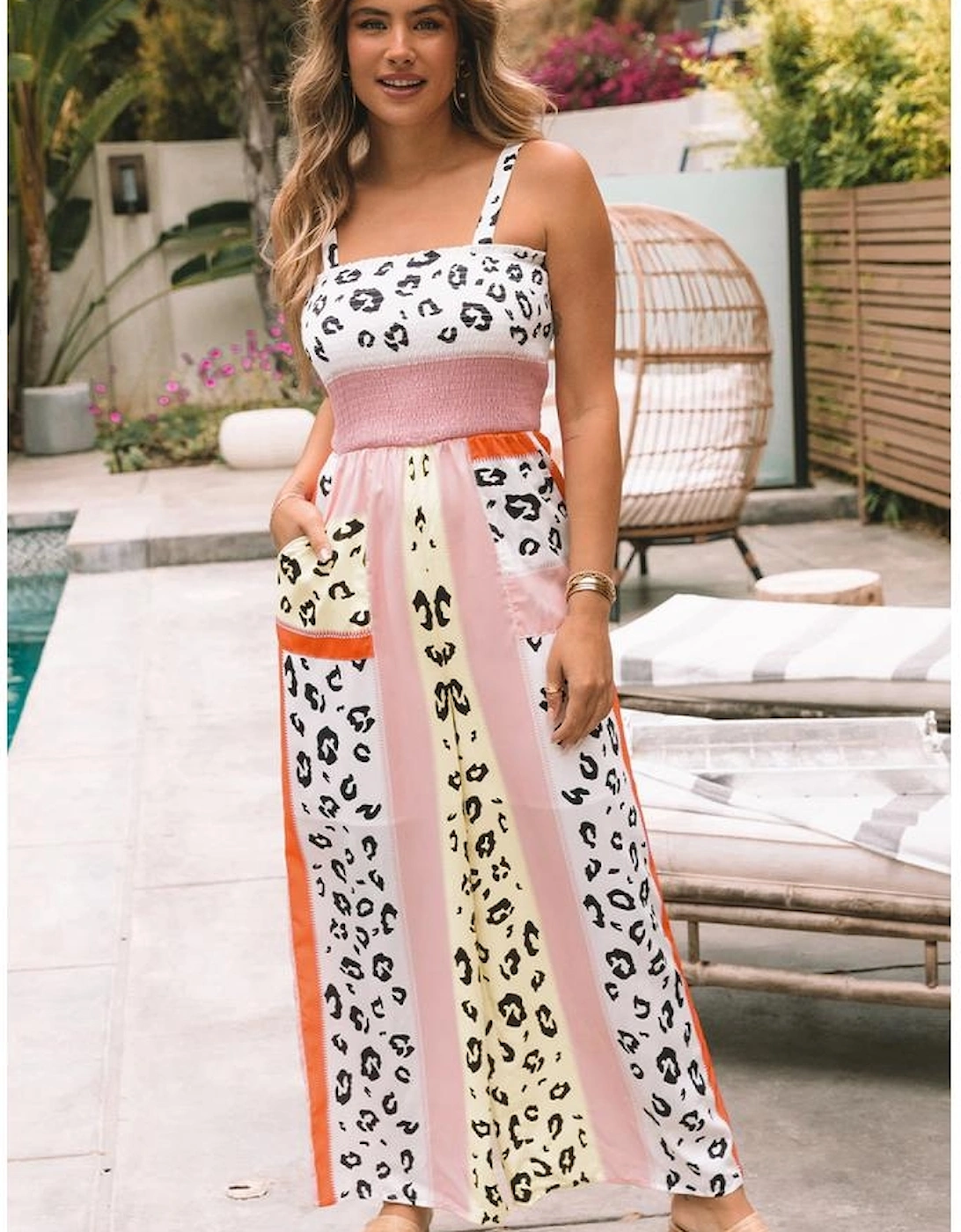 Azura Exchange Leopard Print Mix Pocketed Jumpsuit