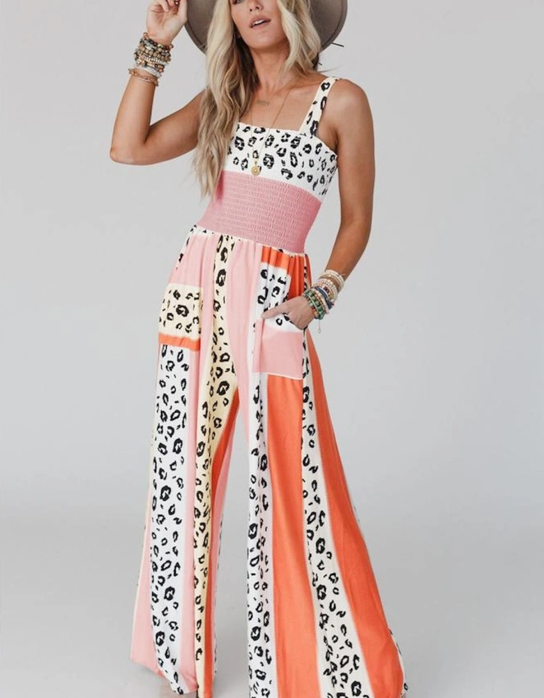 Azura Exchange Leopard Print Mix Pocketed Jumpsuit