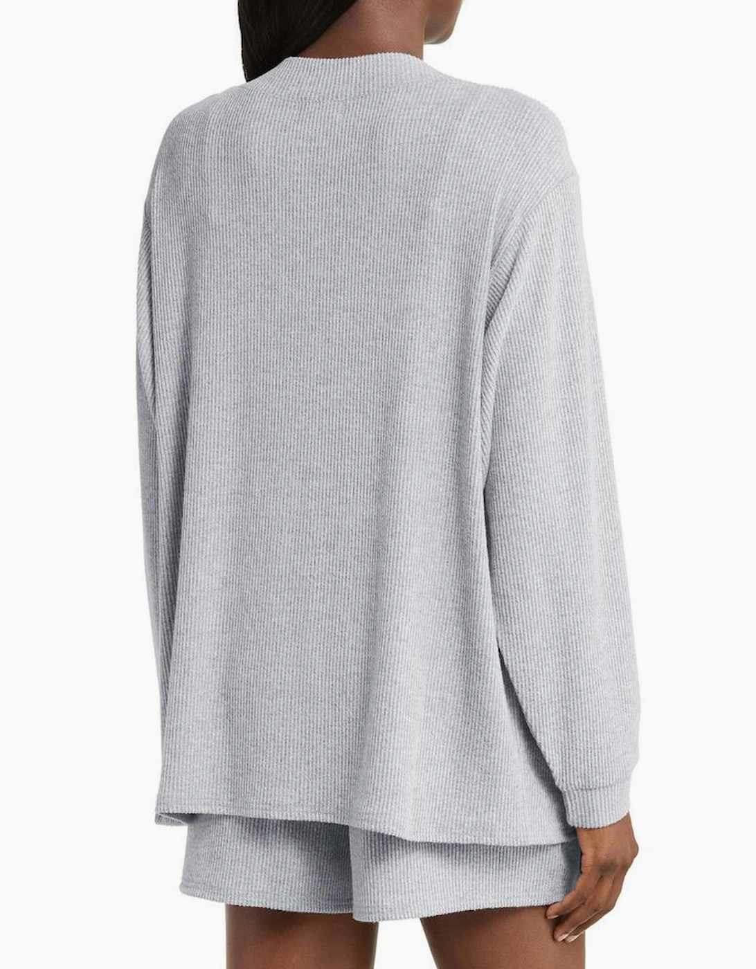 Light Grey 3 Pieces Rib Crop Camisole Matching Shorts Lounge Set with Cardigan