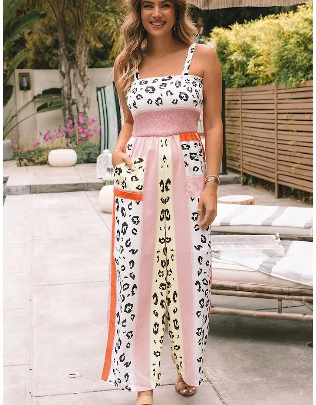 Azura Exchange Leopard Print Mix Pocketed Jumpsuit