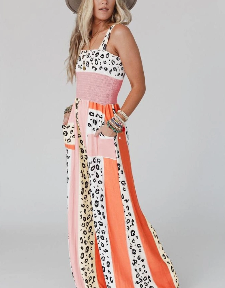 Azura Exchange Leopard Print Mix Pocketed Jumpsuit