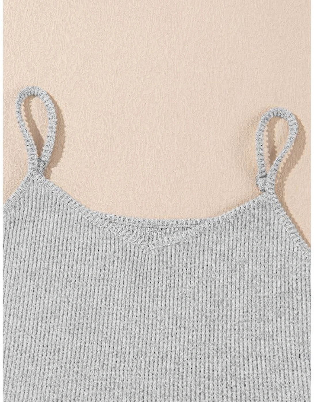 Light Grey 3 Pieces Rib Crop Camisole Matching Shorts Lounge Set with Cardigan