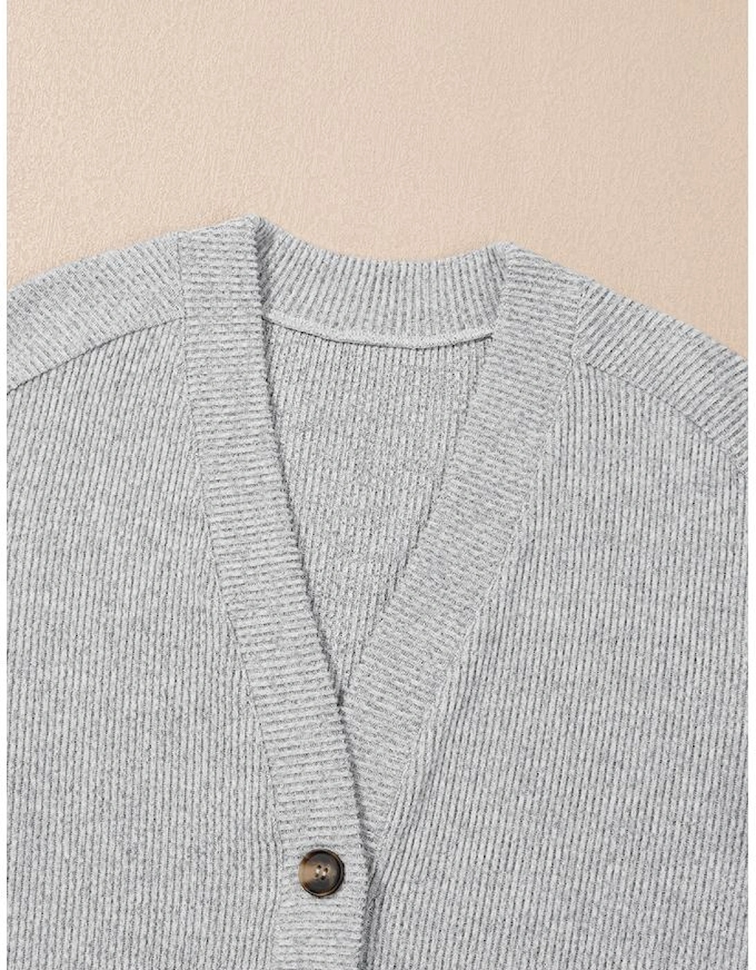 Light Grey 3 Pieces Rib Crop Camisole Matching Shorts Lounge Set with Cardigan