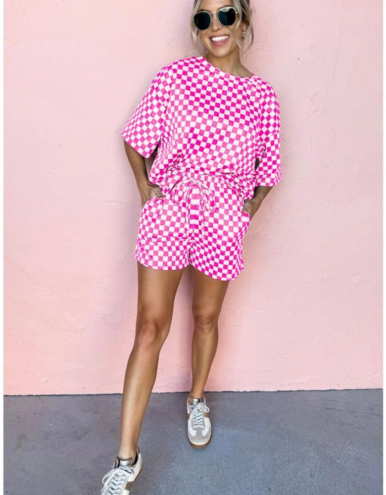 Rose Checkered Top and Short Casual 2pcs Set