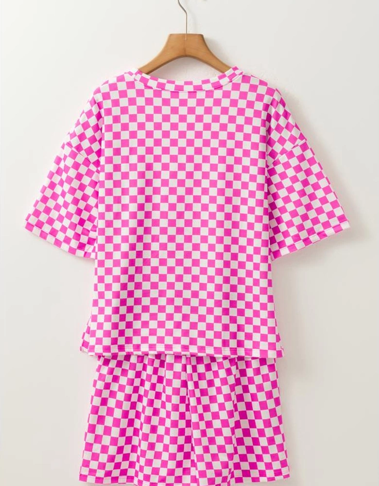 Rose Checkered Top and Short Casual 2pcs Set