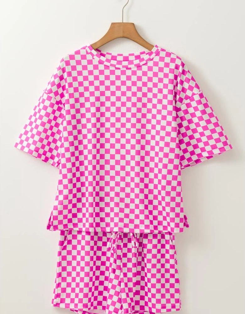 Rose Checkered Top and Short Casual 2pcs Set