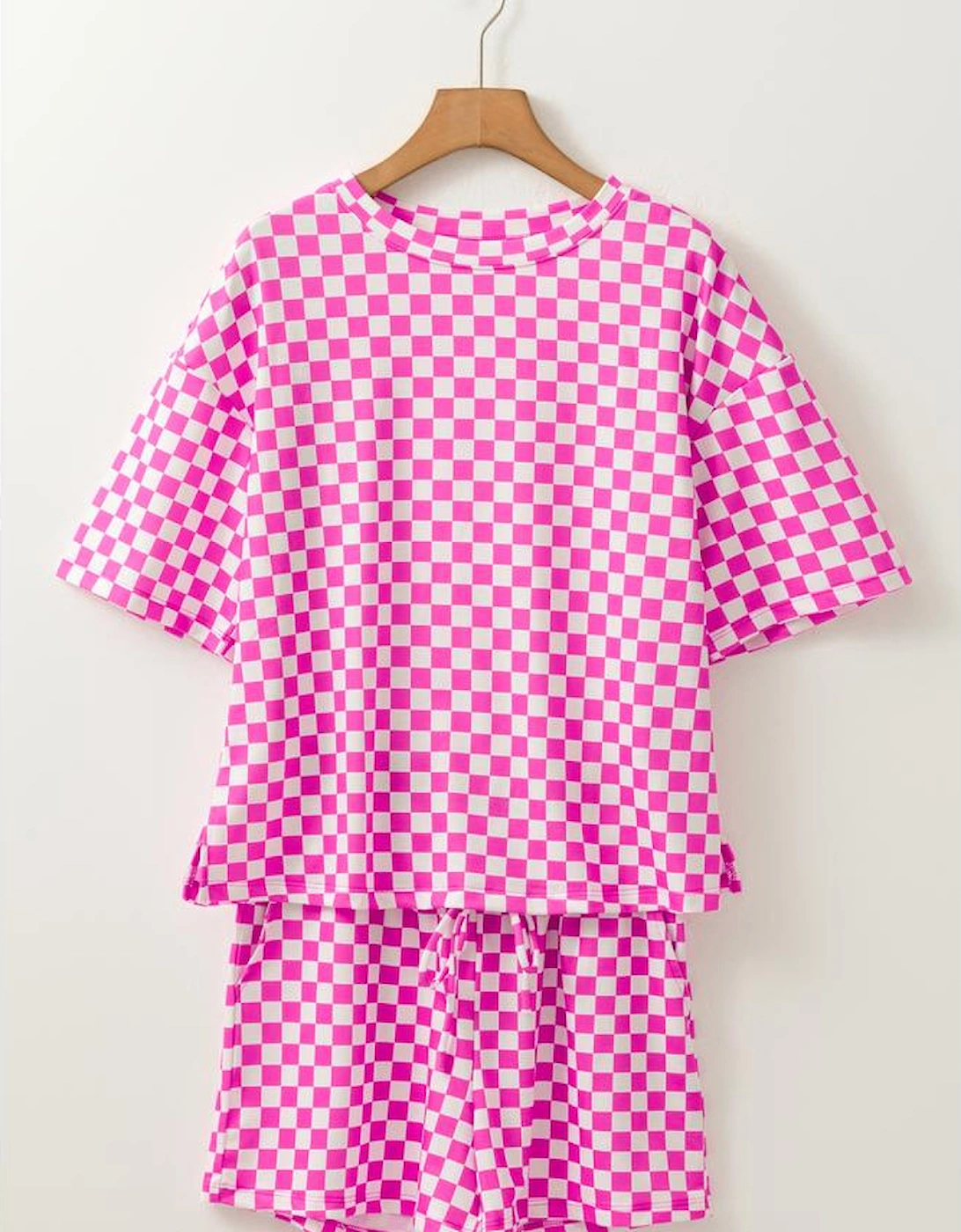Rose Checkered Top and Short Casual 2pcs Set