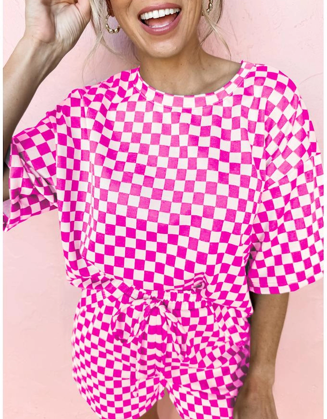 Rose Checkered Top and Short Casual 2pcs Set