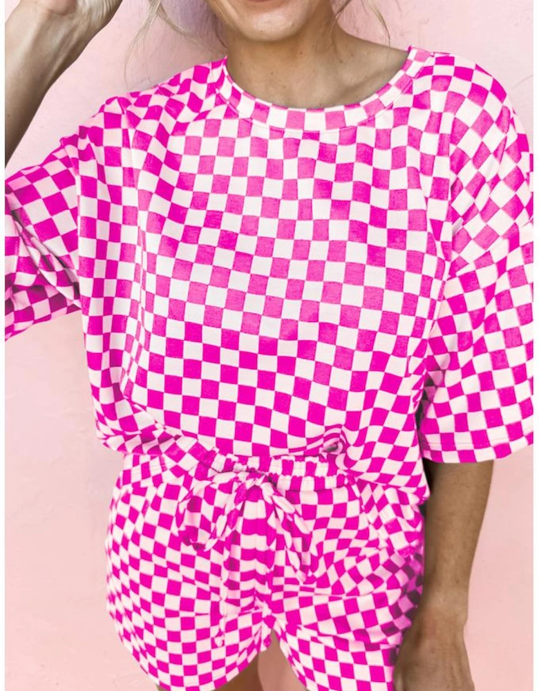 Rose Checkered Top and Short Casual 2pcs Set