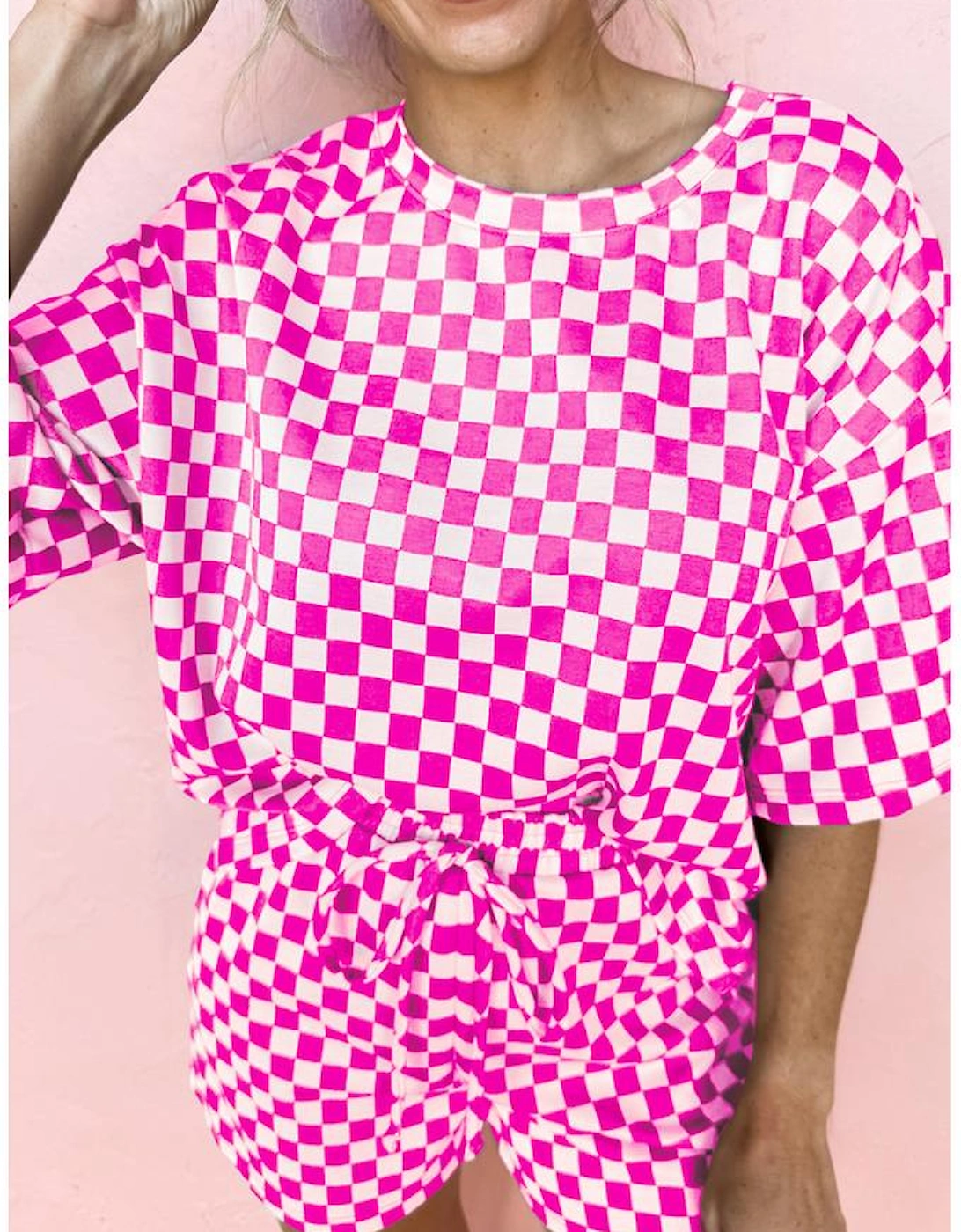 Rose Checkered Top and Short Casual 2pcs Set
