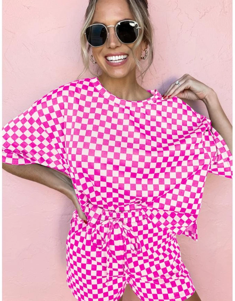 Rose Checkered Top and Short Casual 2pcs Set
