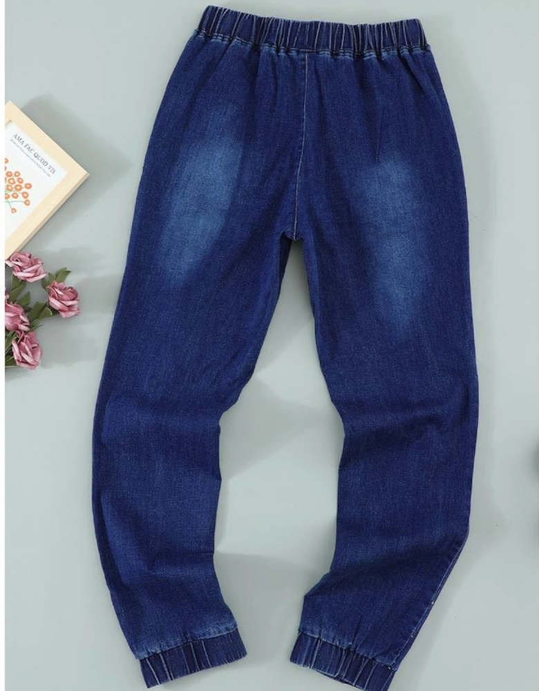 Blue Distress Drawstring Pocketed Joggers
