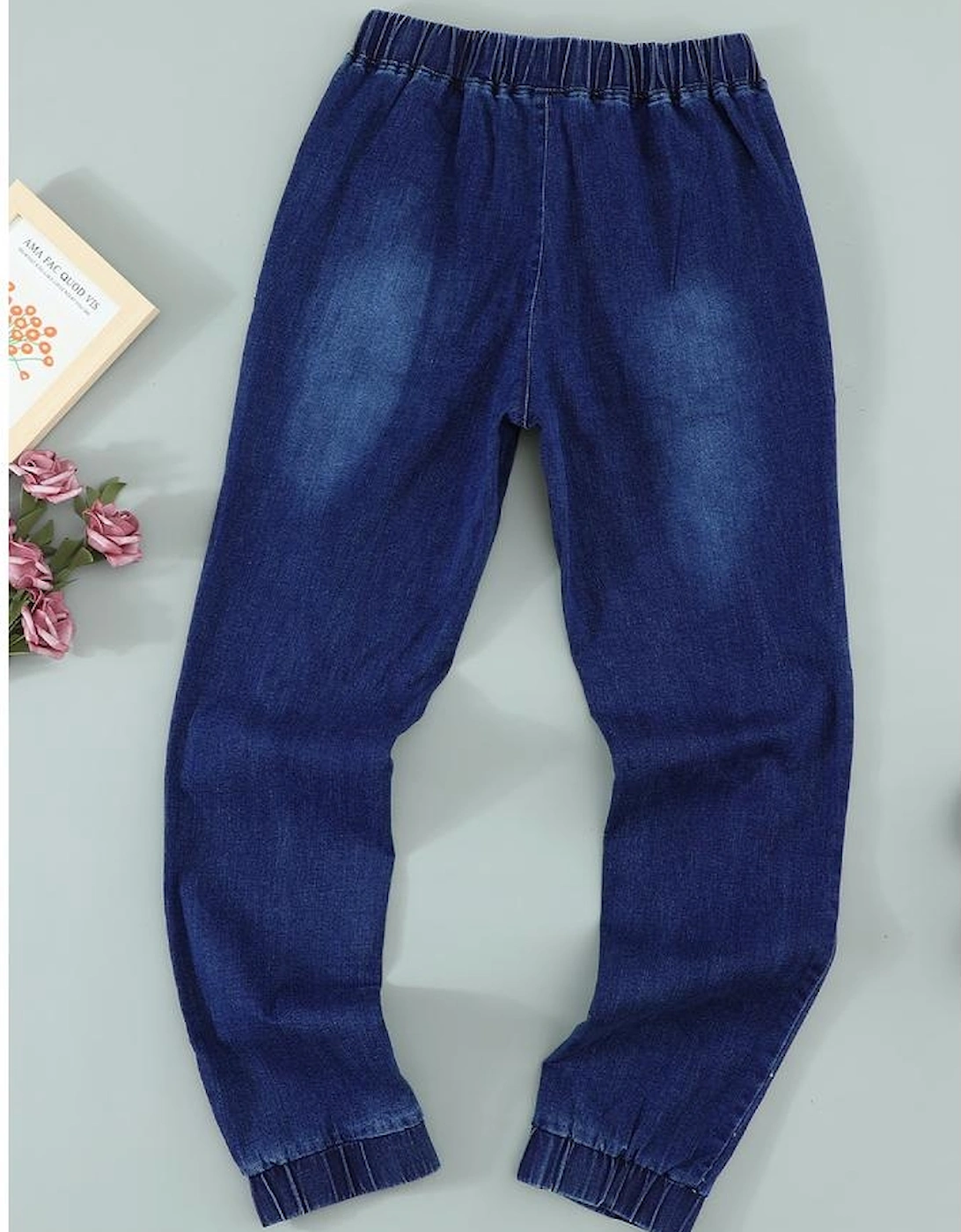 Blue Distress Drawstring Pocketed Joggers
