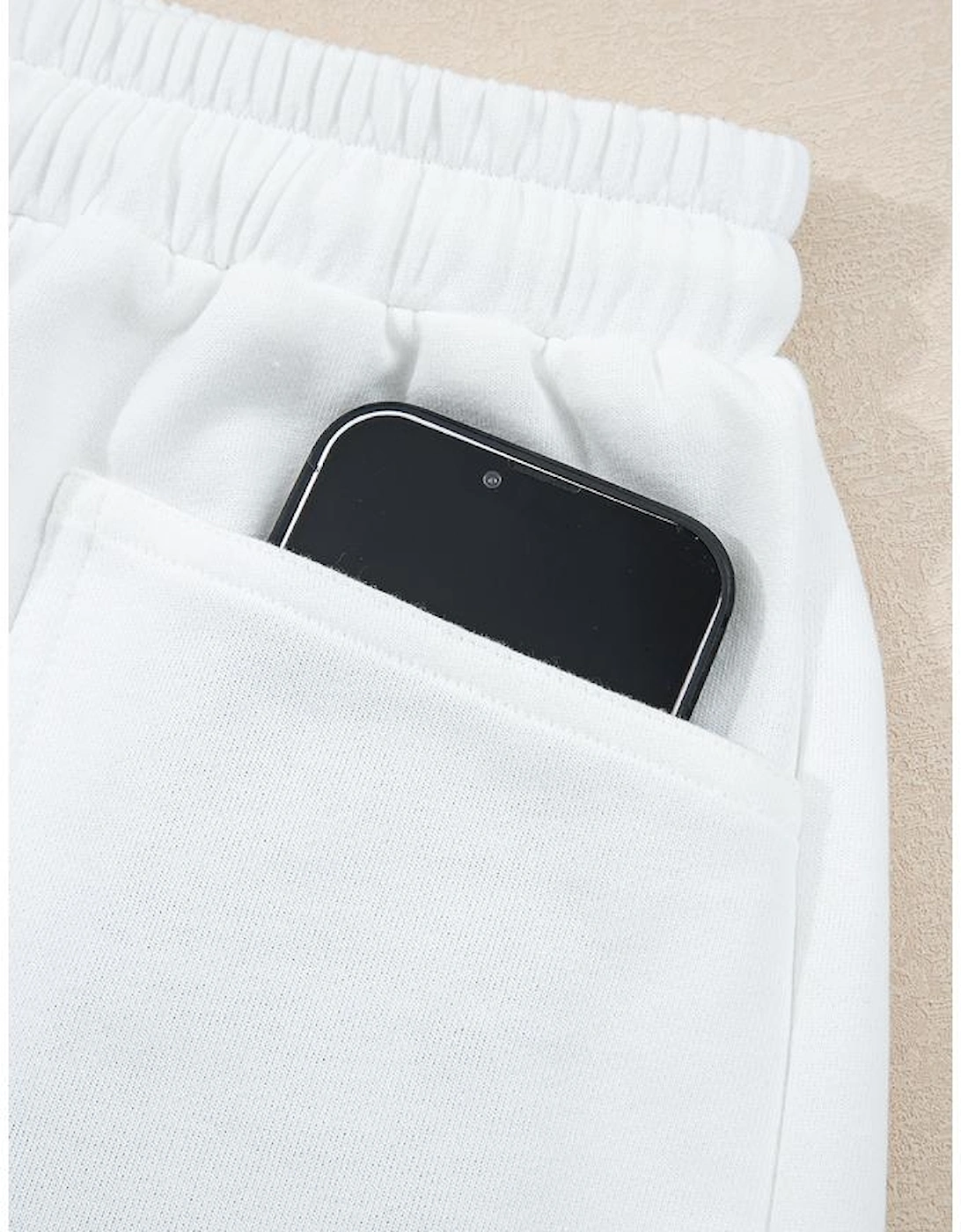 White Ribbed Collar Drop Shoulder Sweatshirt and Shorts Set