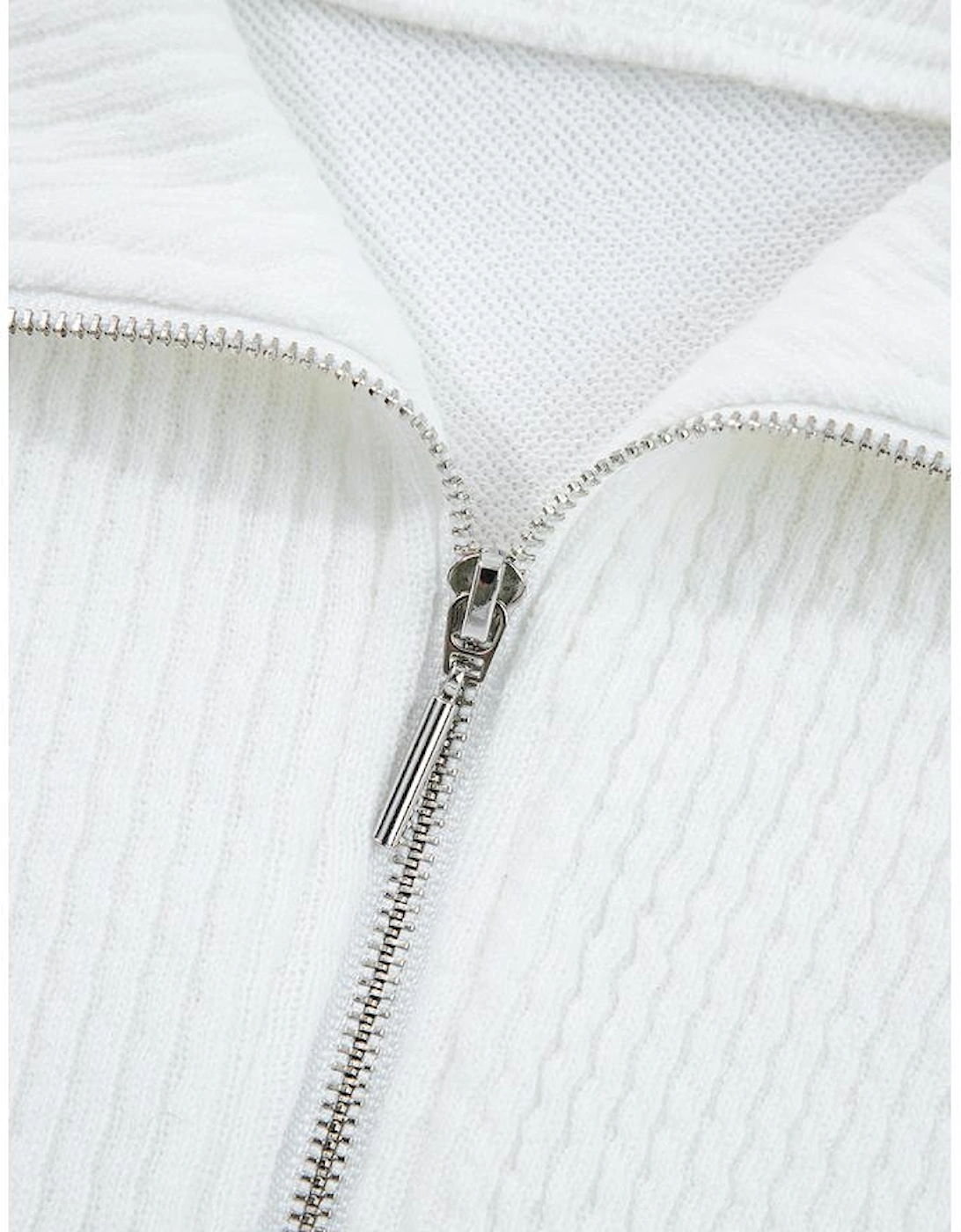 White Ribbed Collar Drop Shoulder Sweatshirt and Shorts Set