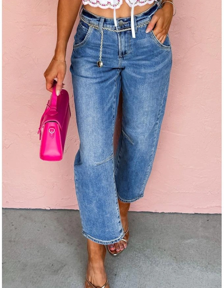 Dusk Blue High Waist Straight Leg Ankle Jeans