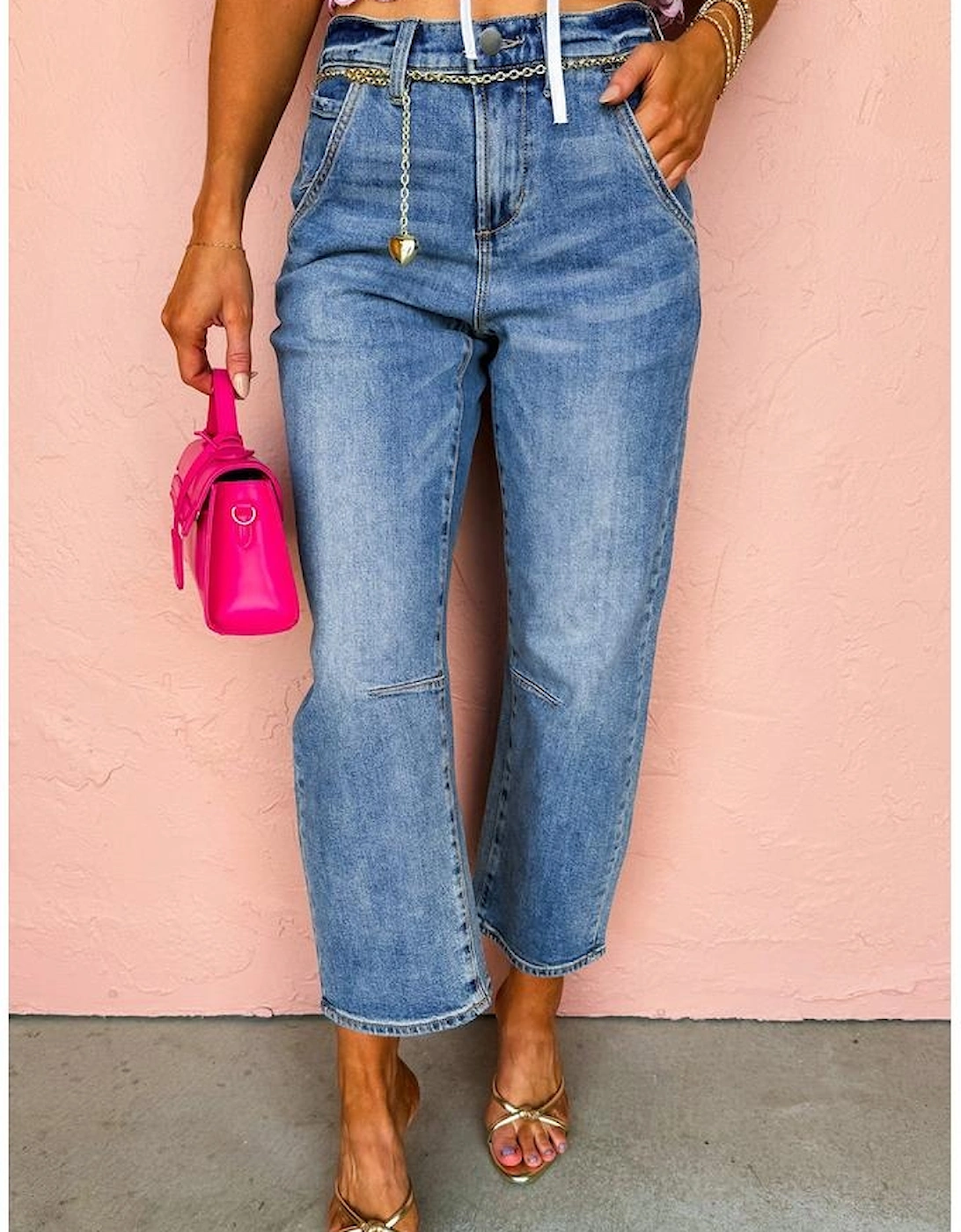 Dusk Blue High Waist Straight Leg Ankle Jeans