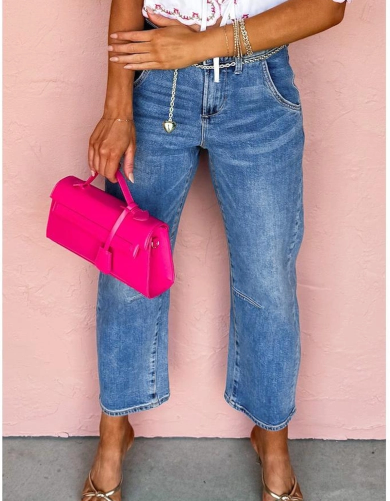 Dusk Blue High Waist Straight Leg Ankle Jeans