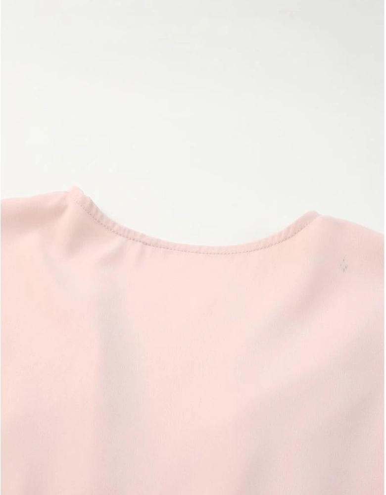 Pink Deep V Neck Buttoned High Waist Romper